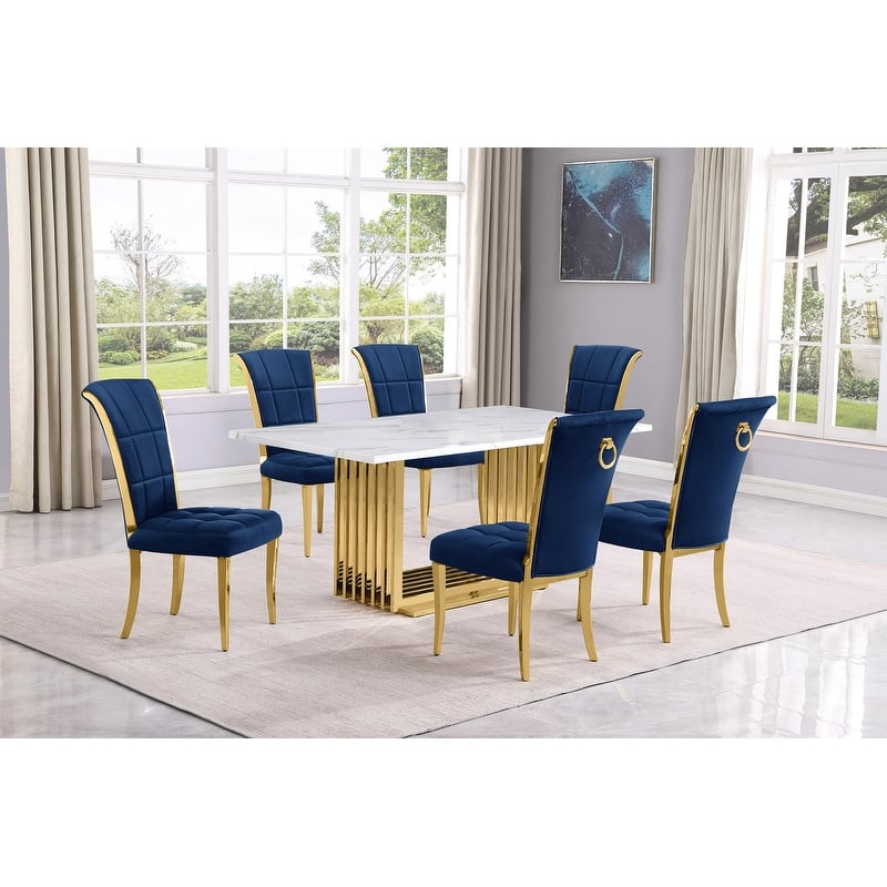 Best Quality Furniture D310/1-SC320-7 Dining Set with 68" White Marble Top