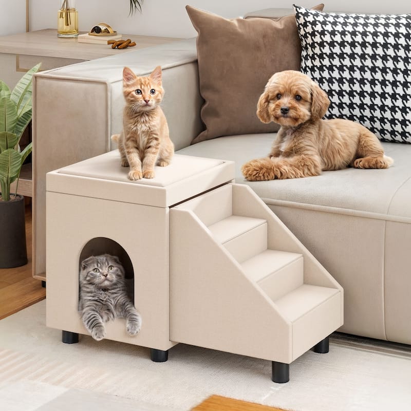 4 Stairs Foldable Pet Stair Pet Steps with Mats