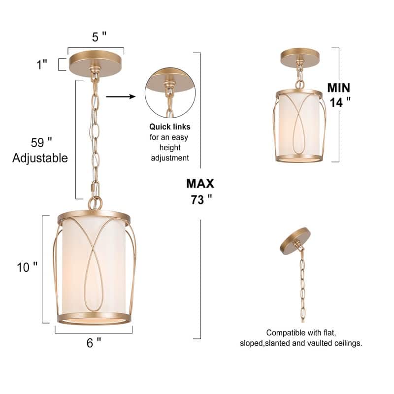 Bella Modern Farmhouse Gold Mini Pendant 1-light Adjustable Light Off-white Fabric Light Fixture - D 6"x H 10.5"