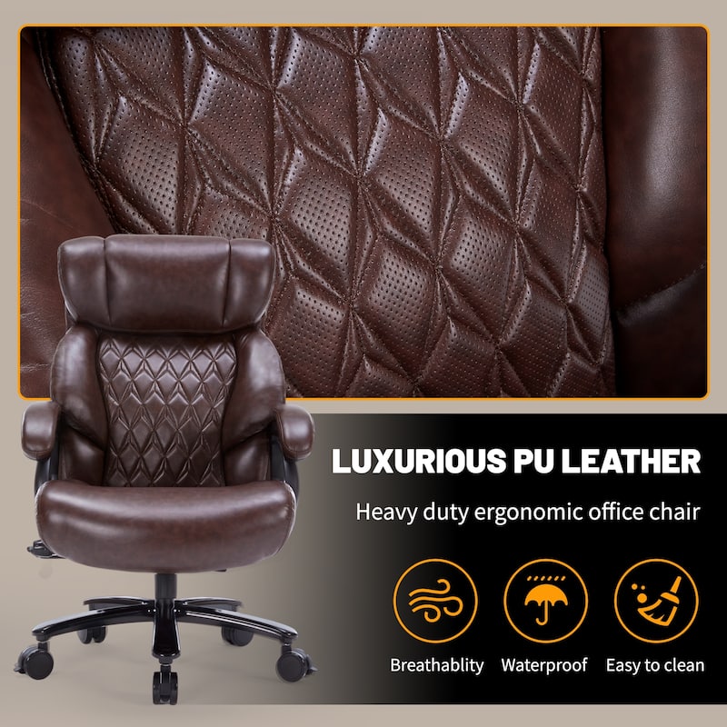 600lbs Big and Tall Office Chair, Executive Chair with Adjustable Headrest, High Back Extra Wide Seat