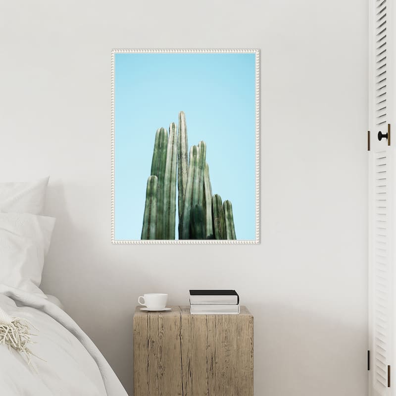 Tall Cacti by Raisa Zwart Framed Canvas Wall Art Print - Sylvie Beaded White