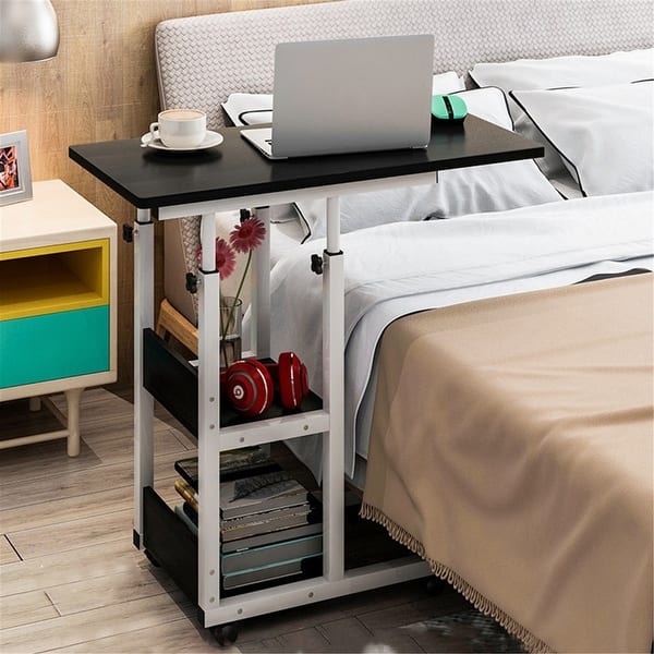 Mobile End Table Height Adjustable Bedside Table Laptop Rolling Cart C Shaped Tv Tray With Storage Shelves For Sofa Couch Overstock 32893588