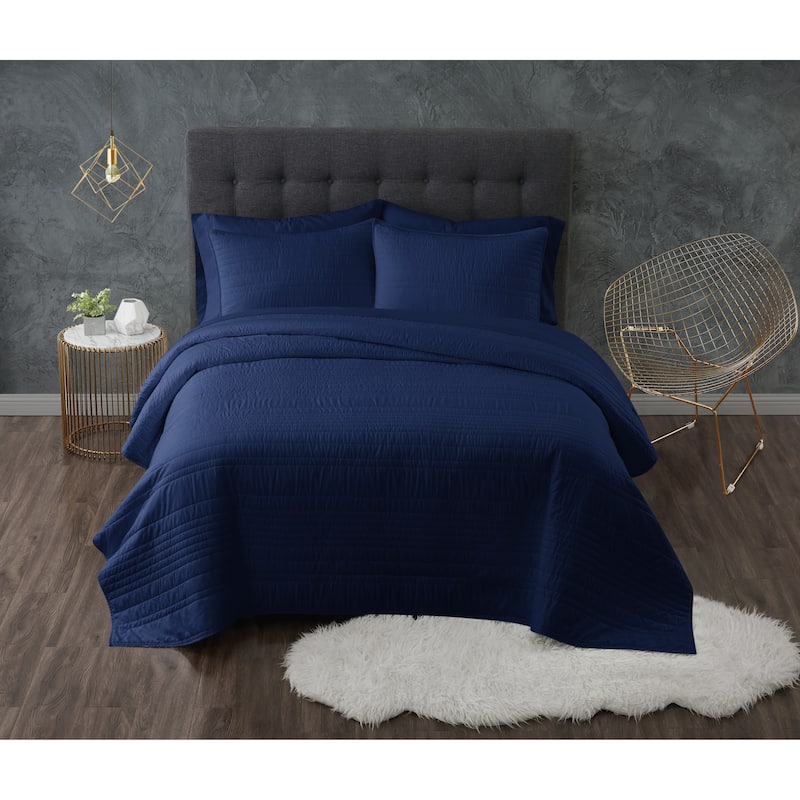 Truly Calm Solid Antimicrobial Textured 3 Piece Quilt Set