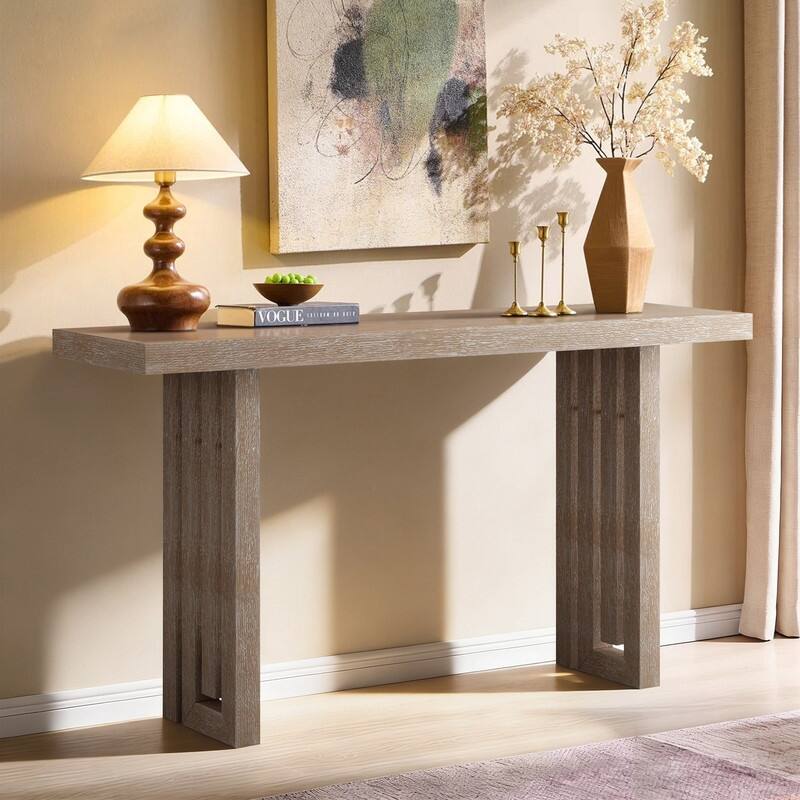 Modern 59" Console Table with Distinctive Shapes for Entryway and Living Spaces - Natural