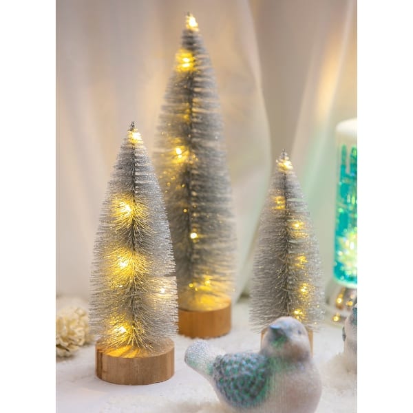 LED Bottlebrush Trees, Silver Glitter, Set of 3 Bed Bath & Beyond