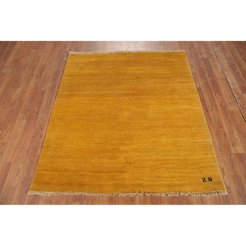 Yellow / Gold Modern Gabbeh Oriental Foyer Rug Handmade Wool Carpet - 3'10"x 4'6"