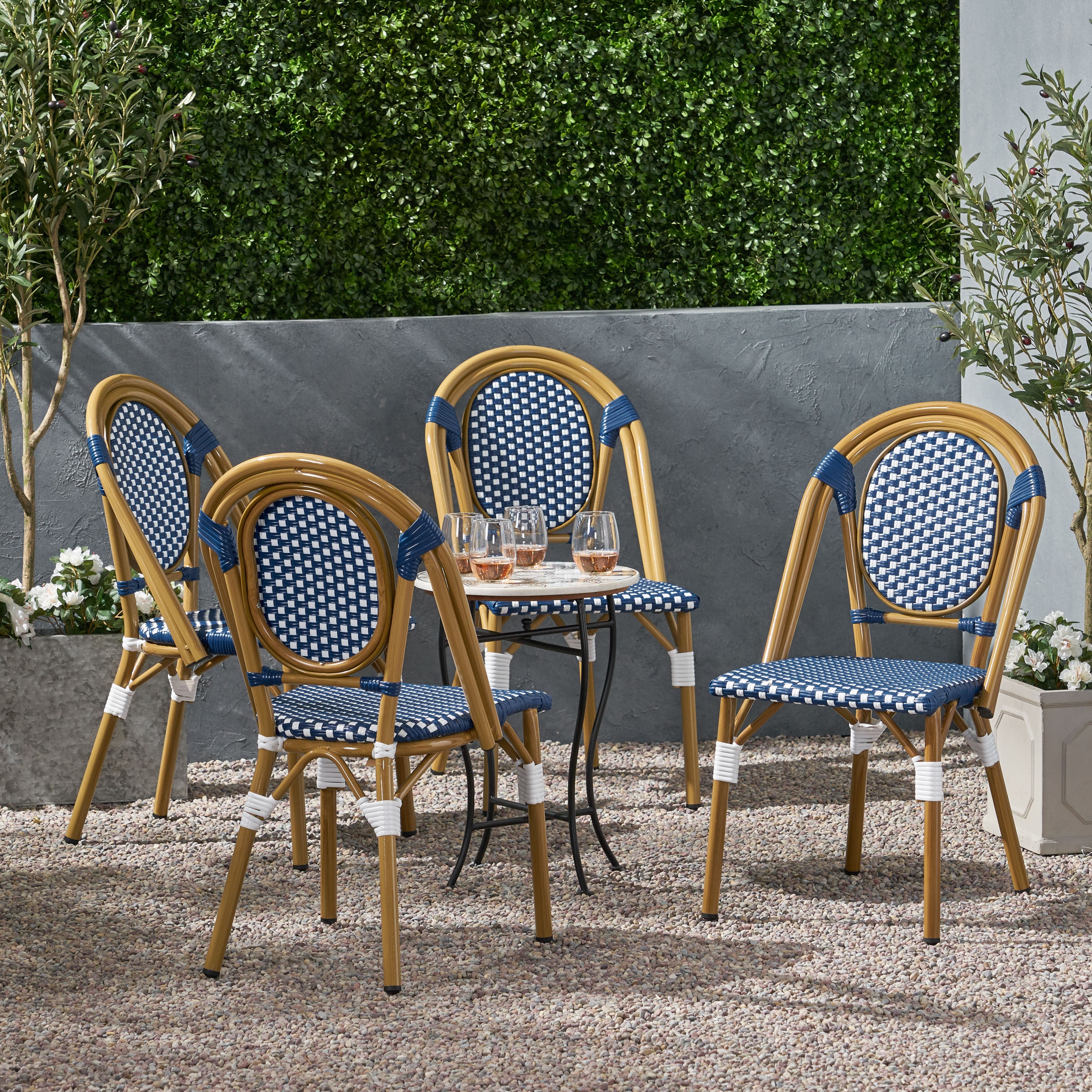 Remi Faux Bamboo Faux Rattan Outdoor French Bistro Chairs Set of