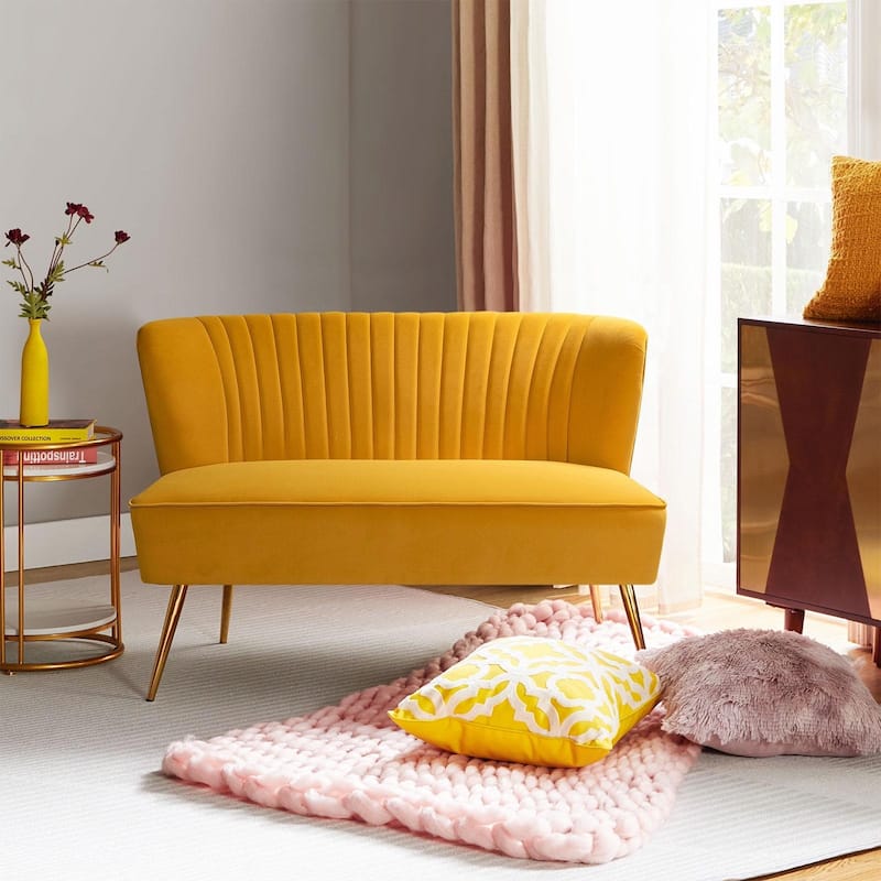 Delicia 3 Piece High-Quality Velvet Fabric Living Room Set with Sturdy Legs by HULALA HOME - MUSTARD