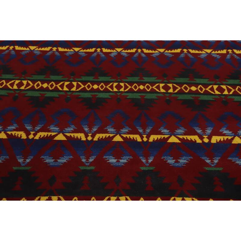 Hand-knotted Tribal Wool Red Geometric Oriental Area Rug - 8' 11'' X 6' 0''