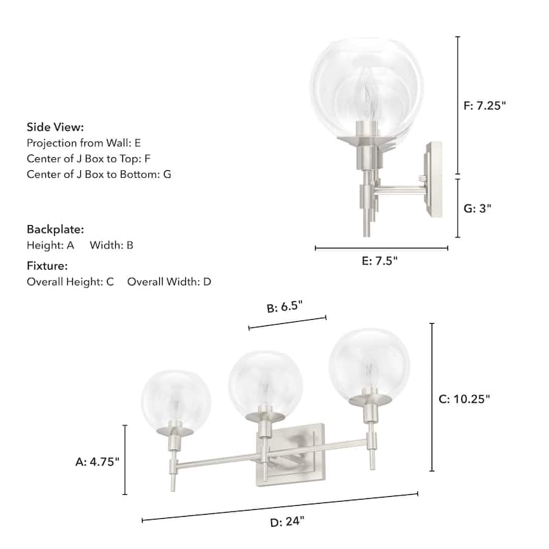 Hunter Xidane Vanity Wall Light - Bathroom, Mid Century Modern, Glam - Clear glass