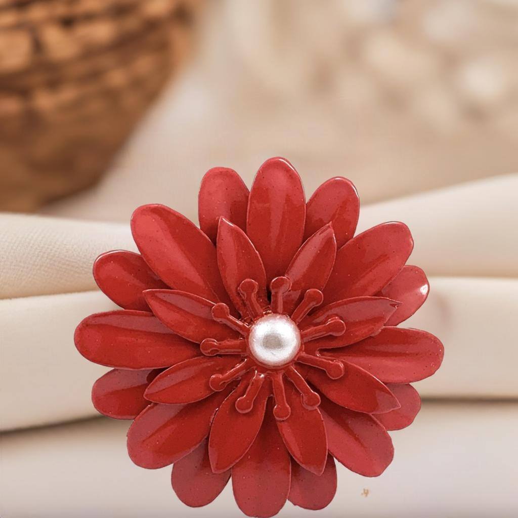 Vibhsa Flower Napkin Rings Set of 4 (Red Pearl)