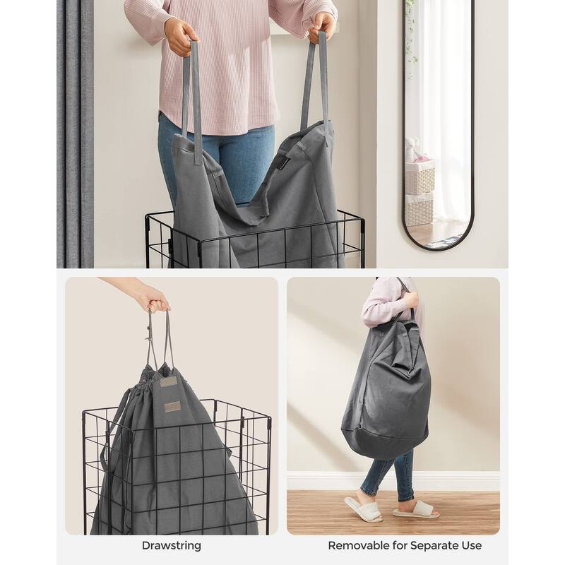Laundry Hamper, 23.8 Gal (90L) Laundry Basket, Collapsible Clothes Hamper, Removable and Washable Liner, Metal Wire Frame