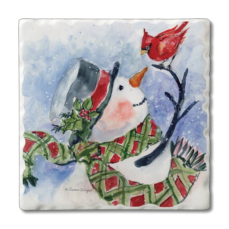 Counterart Absorbent Stone Coasters - Snowman Diamond Plaid - Set of 4 - 4x4x291