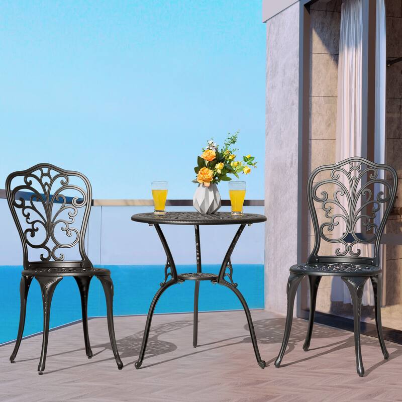 Outdoor 3-Piece Cast Aluminum Patio Set with 1.77" Umbrella Hole - 24 Inch