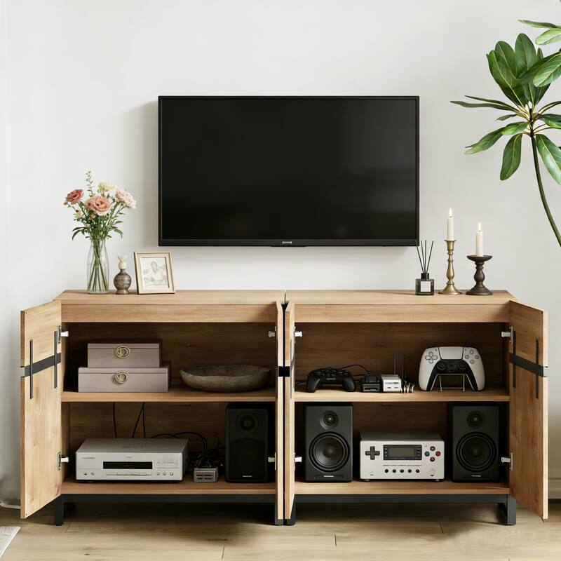 WAMPAT Modern Entertainment Center with 3 Tiers Bookshelf, Farmhouse TV Stand with 2 Storage Cabinets and 6 Drawers