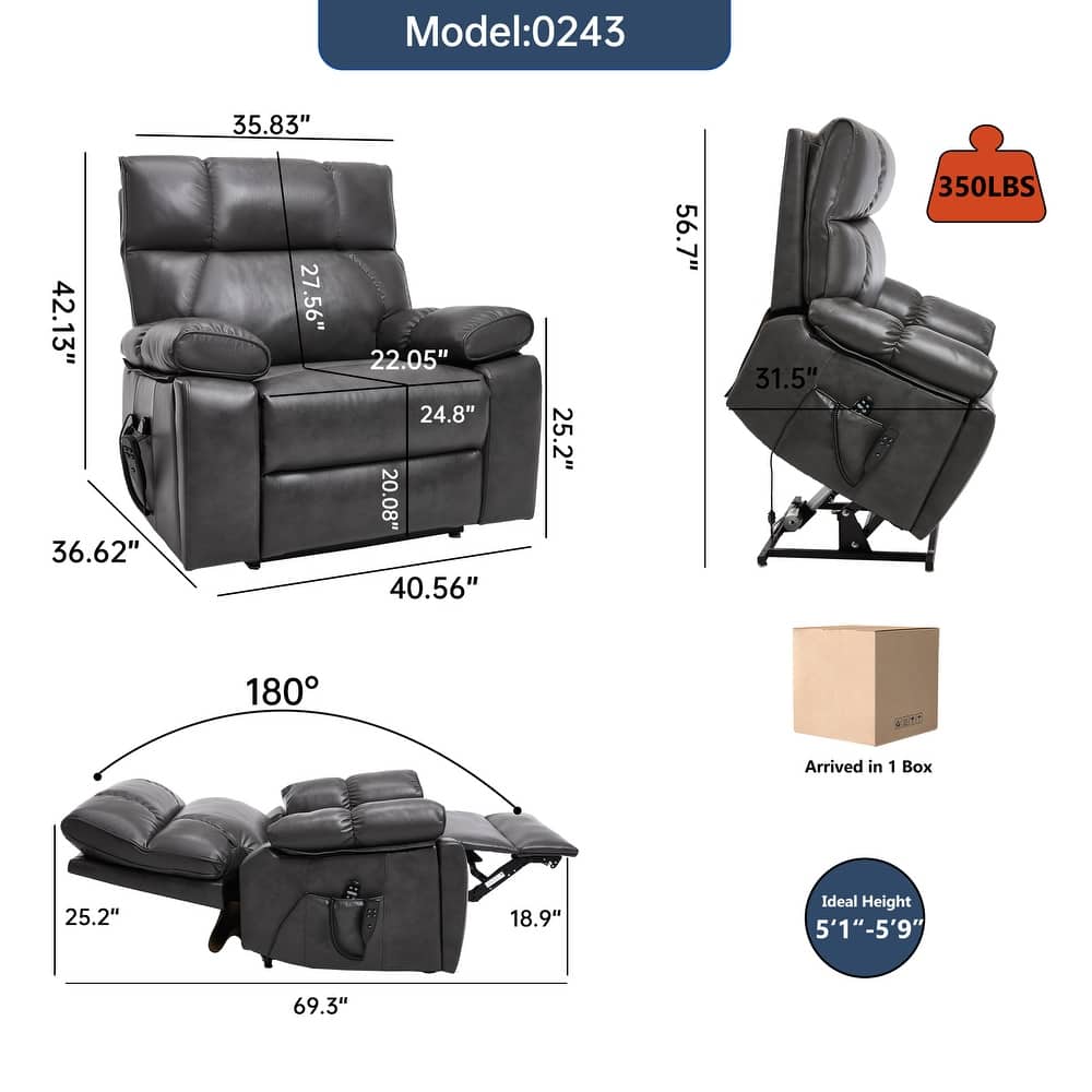 Power Lift Recliner Chair with Heat & Massage, Dual Motor Infinite Position Electric Recliner with Cup Holders & Remote Controls