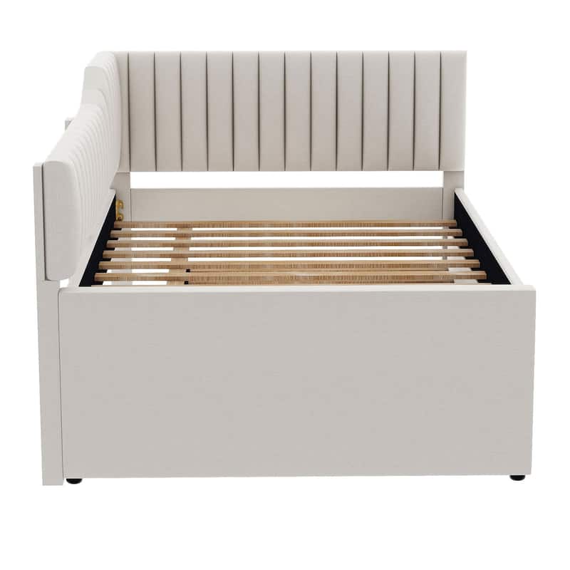 Roomfitters Twin/Full Size Upholstered Daybed with Trundle and Triple Storage Drawers