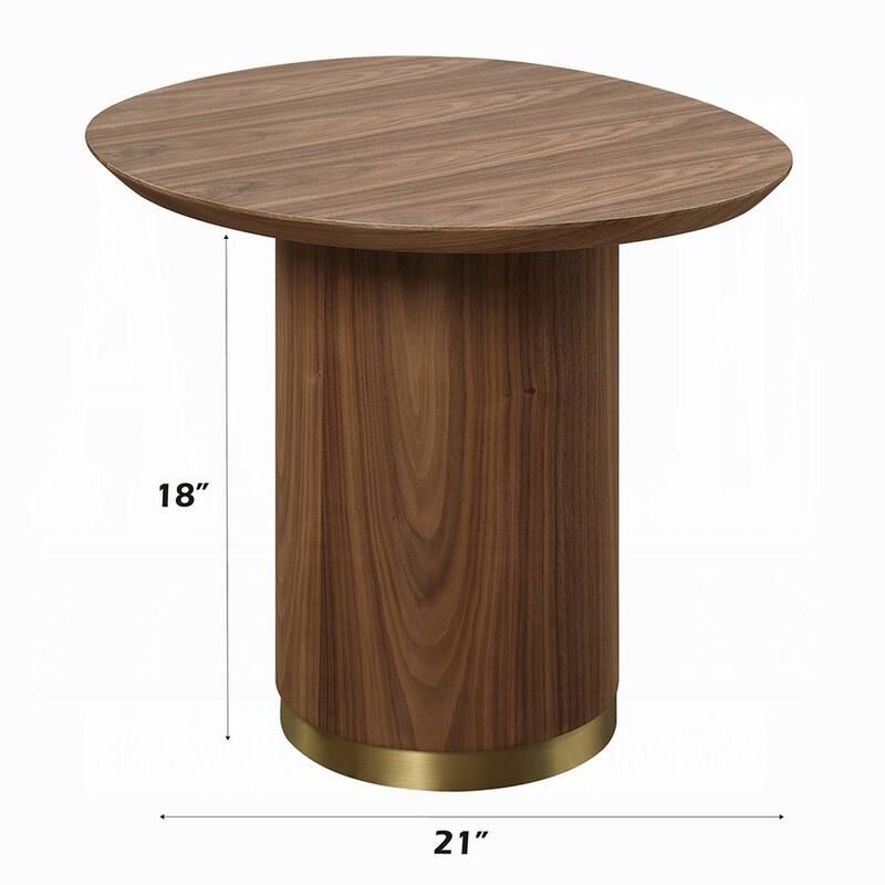 Iliana Side End Table, 21 Inch Oval Top, Round Pedestal, Walnut Brown