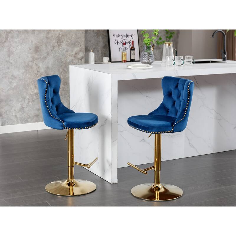 GDF Studio - Riveton Modern Swivel Velvet Upholstered Bar Stools with Tufted Back (Set of 2)