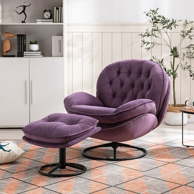 Accent Chair Velvet Upholstered Chair & Ottoman Sets, 360-Degree Swivel Chair