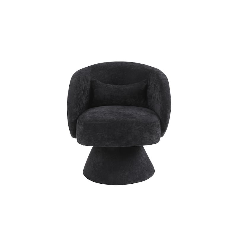Swivel Round Barrel Chair in Fabric with Curved Backrest and Thick Padded Seat