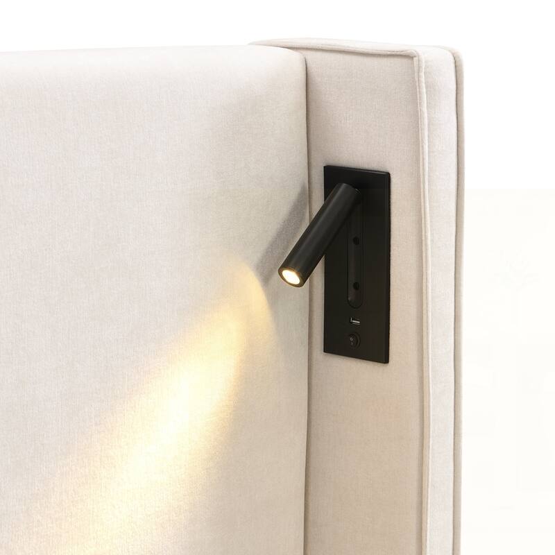 Upholstered Bed Frame with Reading Lamp and USB port