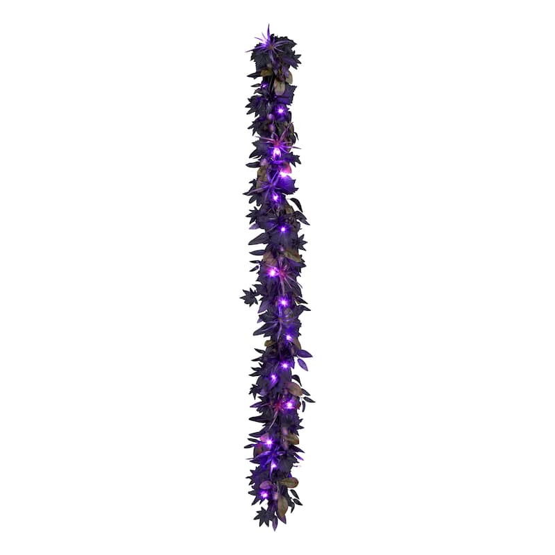 National Tree Company 6 ft. Artificial Scare in the Air Halloween Garland, 30 Purple LED Lights, Battery Operated - 6 ft