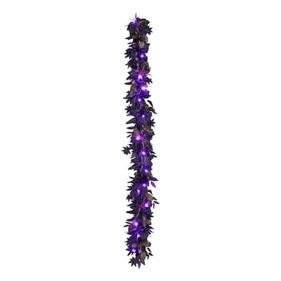 National Tree Company 6 ft. Artificial Scare in the Air Halloween Garland, 30 Purple LED Lights, Battery Operated - 6 ft