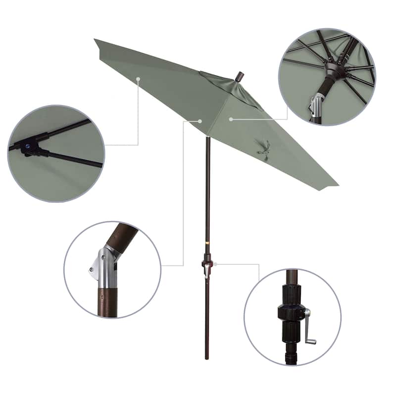 California Umbrella 7.5' Sun Master Patio Umbrella Bronze Aluminum Pole Fiberglass Ribs Crank Lift Tilt Sunbrella Cilantro