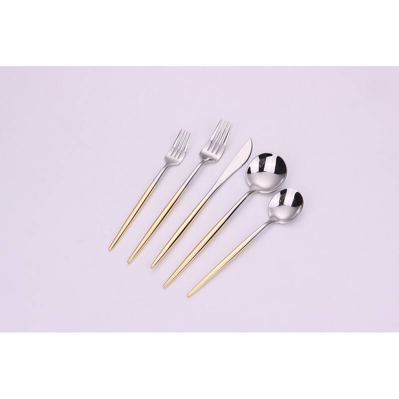 20 Pc Flatware Set Silver With Graduated Gold Handles - Service For 4