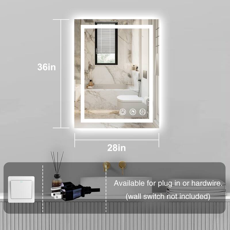 LED Bathroom mirror with Light,Dimmable 3 Colors Temperature Anti-fog Wall Mounted LED Bathroom Mirror(Frontlit & Backlit)
