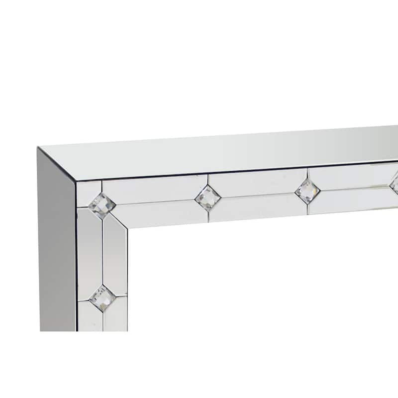 Diamond Front Mirrored Rectangular Sled Console Table, Clear