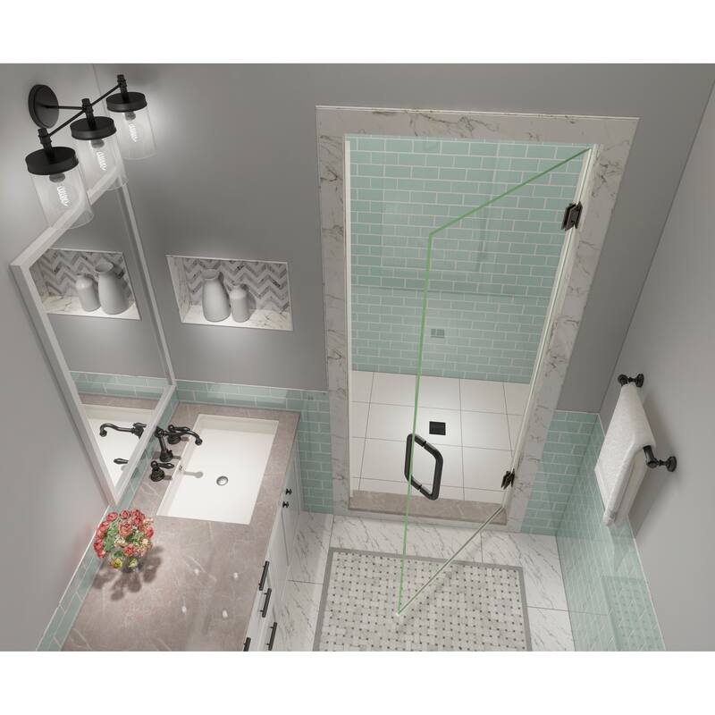 Kinkade XL 22.25 - 22.75 in x 80 in Frameless Hinged Shower Door with StarCast Clear Glass