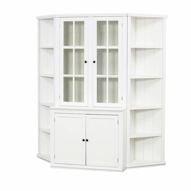 Modular White Curio Bookcase Cabinet w/Glass Doors Buffet Display
