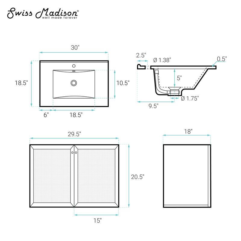 Classe 30" Wall-Mounted Bathroom Vanity In Brown Oak With Single Faucet Hole Vanity Top - 30