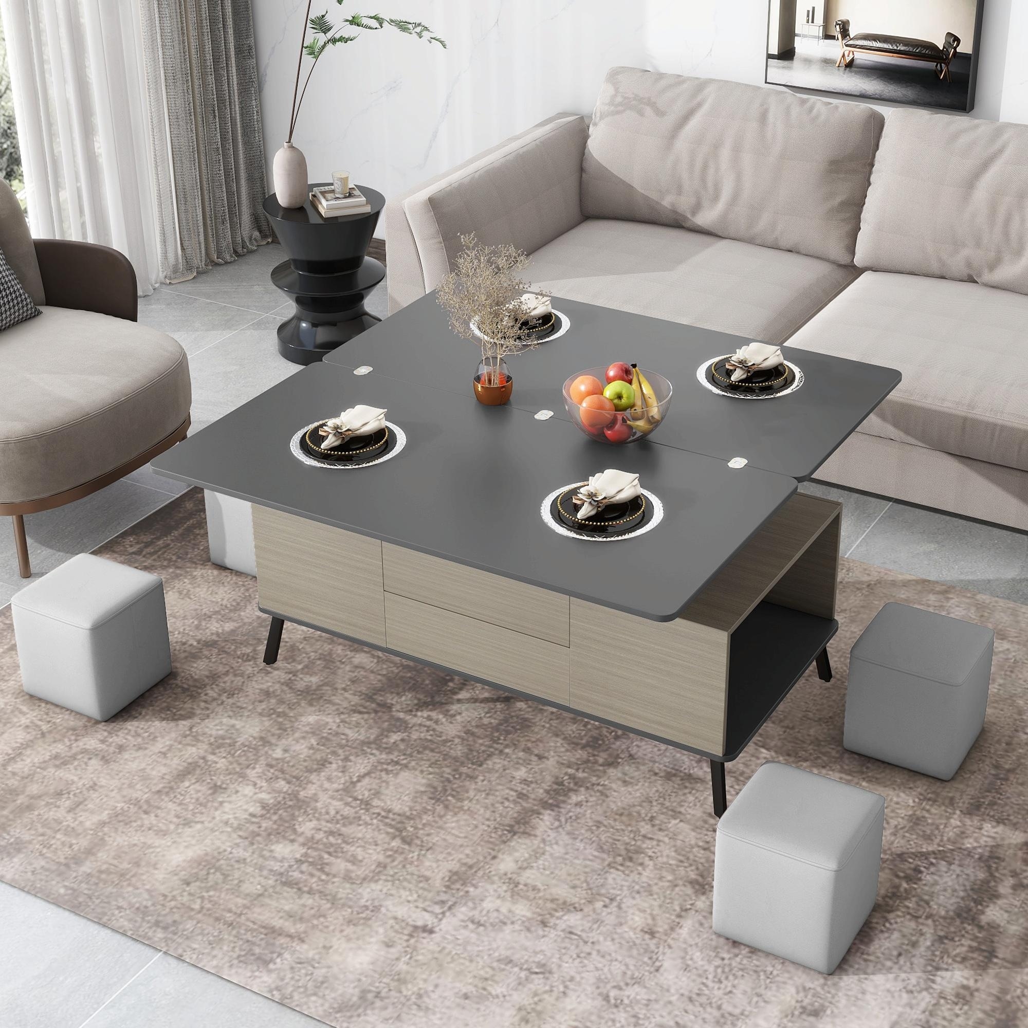 5 Piece Lift Top Coffee Table Set Convertible Dining Table with