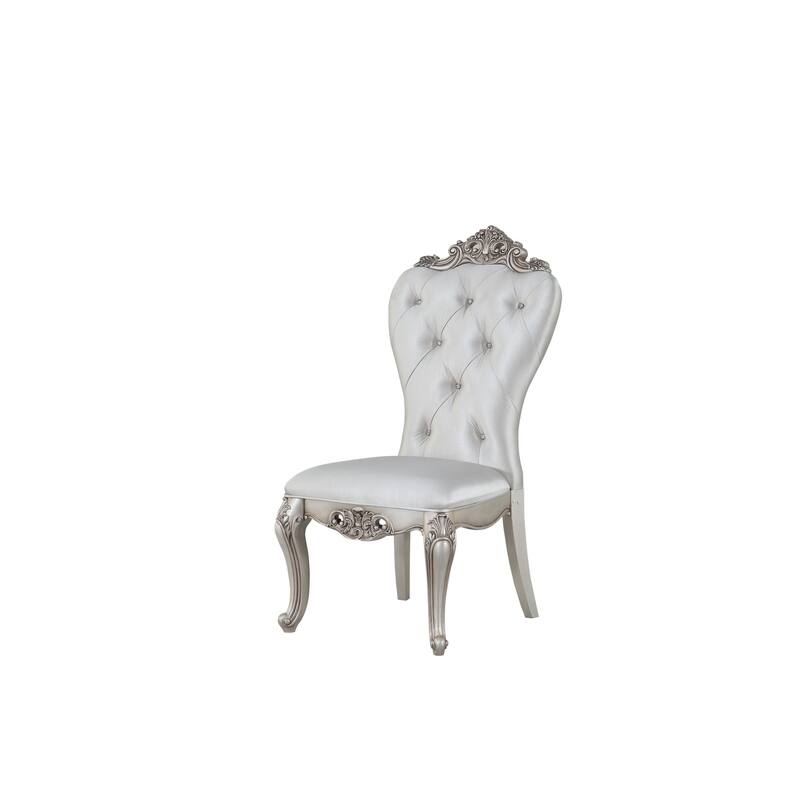 HomeRoots Set of Two Cream And Antiqued White Upholstered Fabric Queen Anne Back Dining Side Chairs