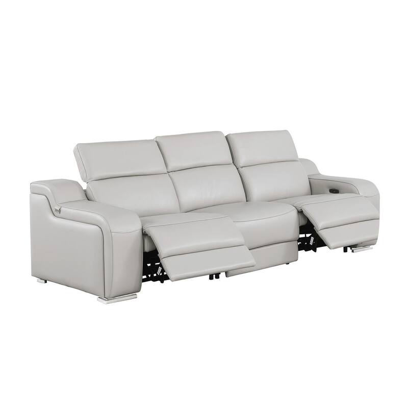 HomeRoots 103" Black Italian Leather Reclining USB Sofa