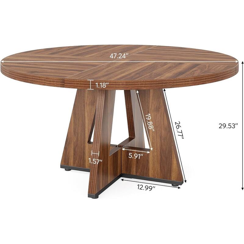 47" Round Wood Dining Table 4-Seater Farmhouse with Wooden Tabletop Cross Base for Dining Room/Kitchen