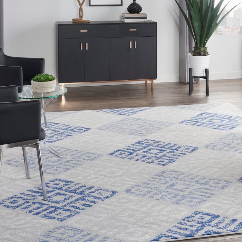 Nourison Whimsicle Boho Geometric Grey Blue Area Rug - 8' x 10' - Grey Blue - Runner/Rectangle