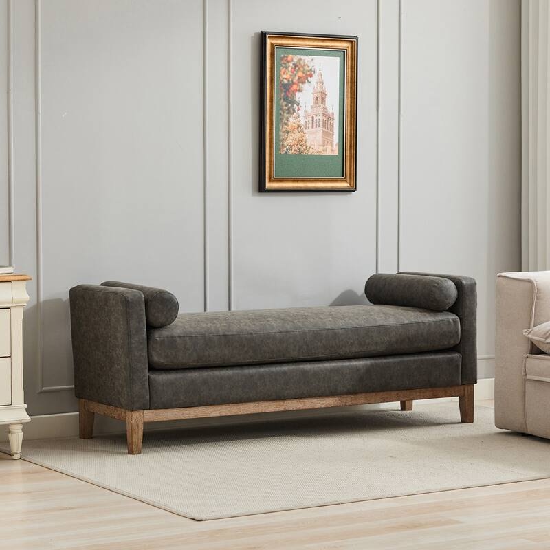 66.34"W Elegant Upholstered Bench with Pillows for End of Bed, Bedroom, Living Room