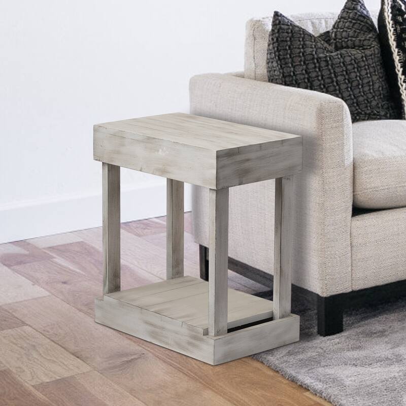 Modern Classic Blue/Grey Square Wooden Light End Table, Side Table - 25.2 in. H x 14.0 in. W x 22.0 in. D - Grey - Wood