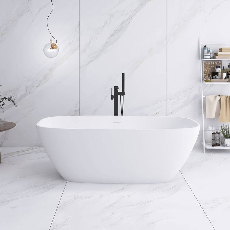 67 in. Solid Surface Freestanding Flatbottom Non-Whirlpool Bathtub in Matte White