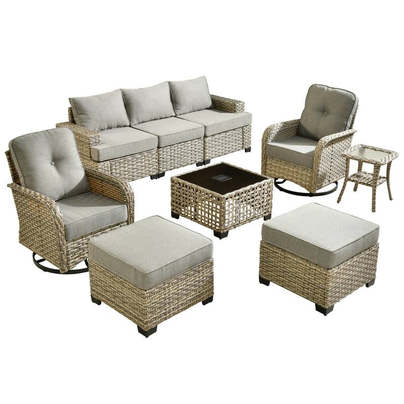 HOOOWOOO 9-piece Patio Swivel Chair Conversation Set