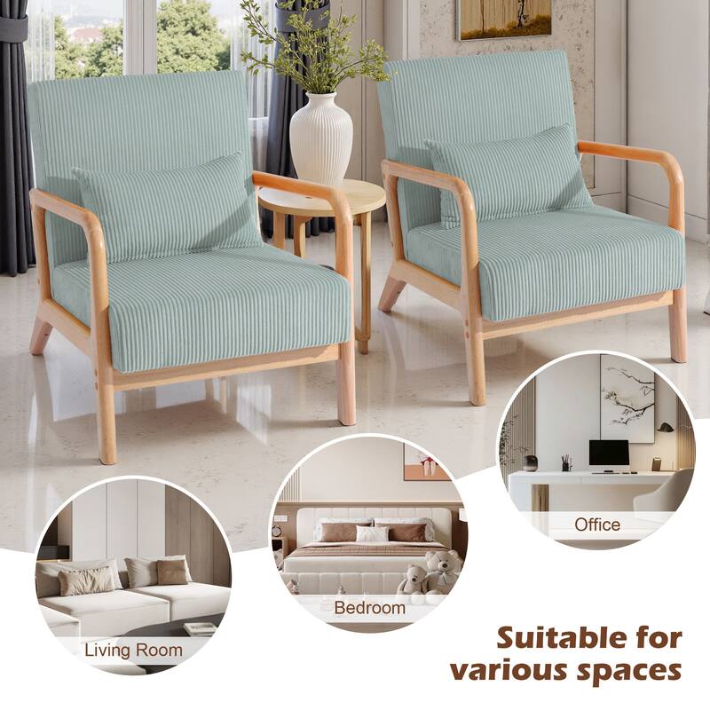 2 Set Upholstered Lounge Arm Chair with Pillow - Set of 2