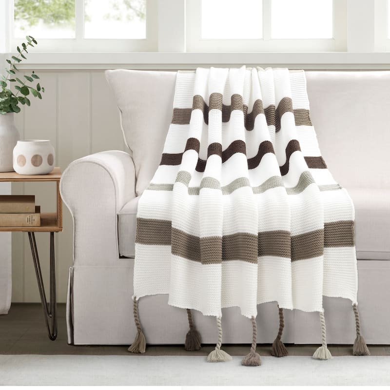 Lush Decor Boho Knitted Braided Tassel Throw Single - 60" x 50" - Neutral