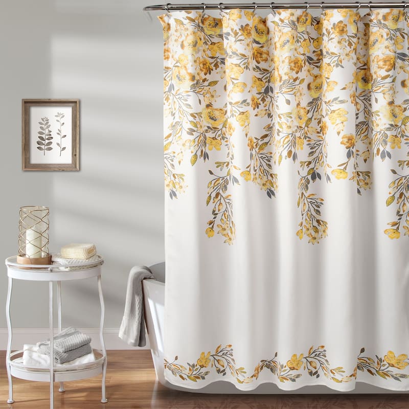 Porch & Den Elcaro Floral Pattern Shower Curtain - Yellow & Gray