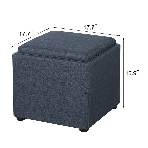 dimension image slide 4 of 6, Adeco Storage Ottoman With Tray
