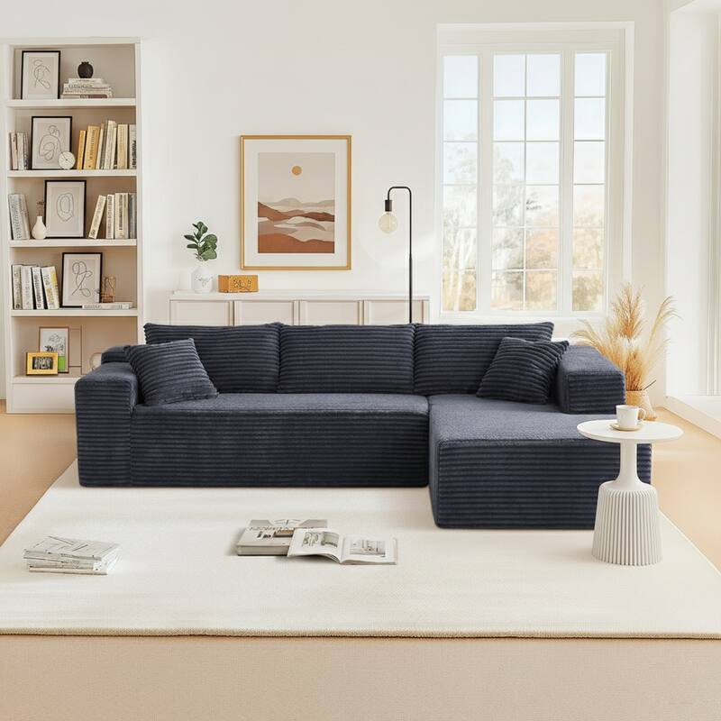 103.54" Flannel L-Shaped High-Density Modern Modular Sectional Sofa with Chaise & Pillows - Dark Grey-Flannel - Right Facing