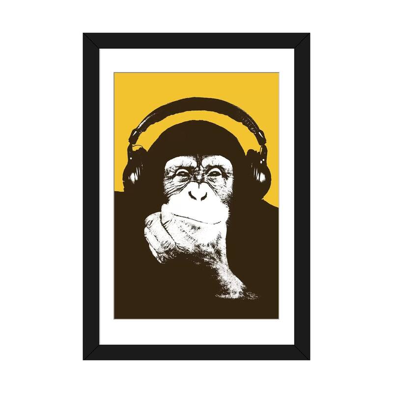 iCanvas "Headphone Monkey" by Steez - Black - 32x24x1